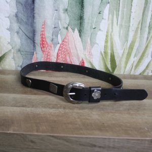 Vintage Genuine Leather Silver Buckle Belt  🌵34